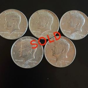 Lot of five- 1964 Kennedy silver half dollars